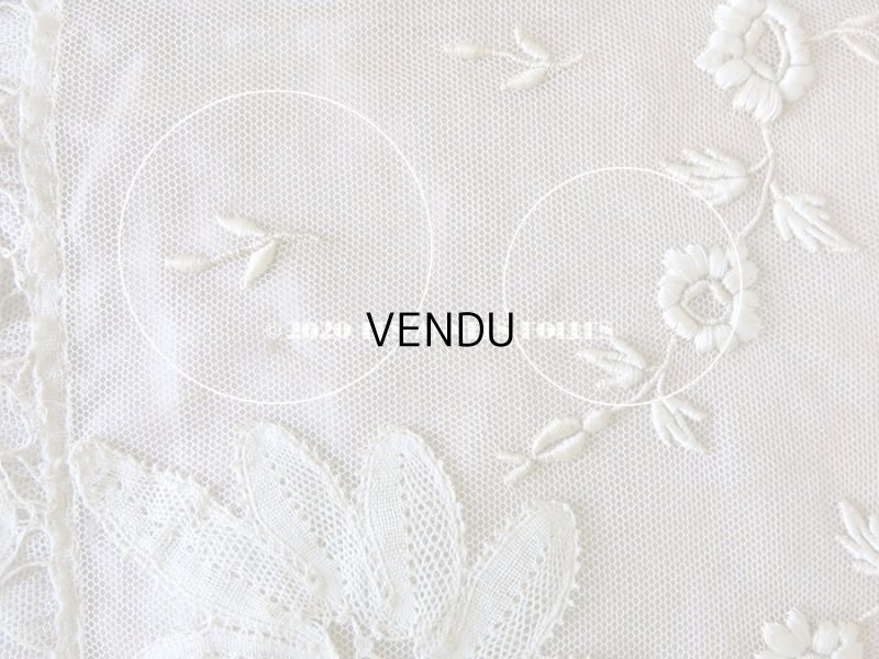 画像14: アンティーク ロココモチーフ付き ボビンレース&ホワイトワーク レース&シルクのベッドカバー