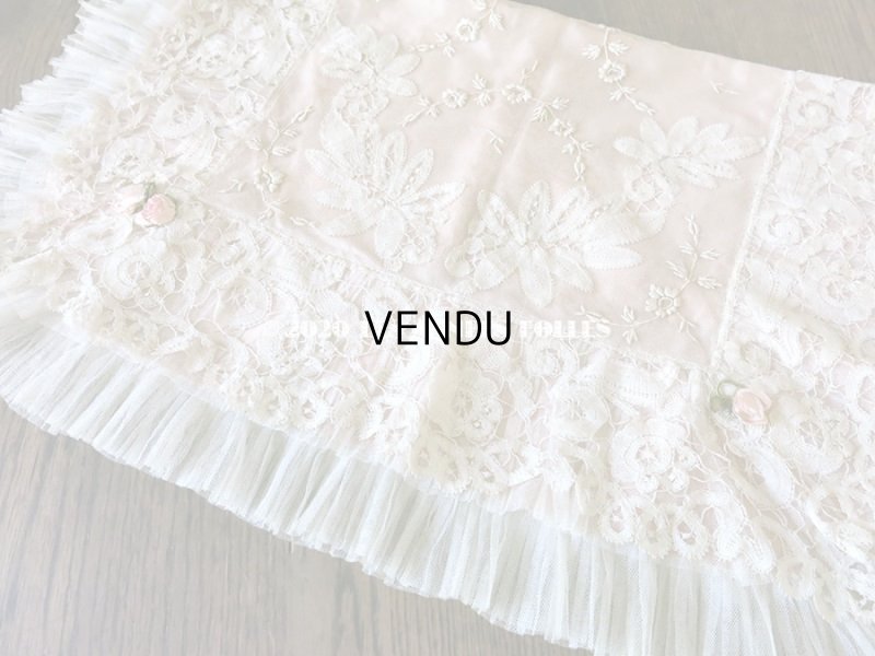 画像4: アンティーク ロココモチーフ付き ボビンレース&ホワイトワーク レース&シルクのベッドカバー