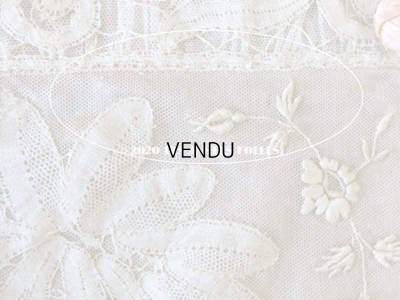 画像15: アンティーク ロココモチーフ付き ボビンレース&ホワイトワーク レース&シルクのベッドカバー