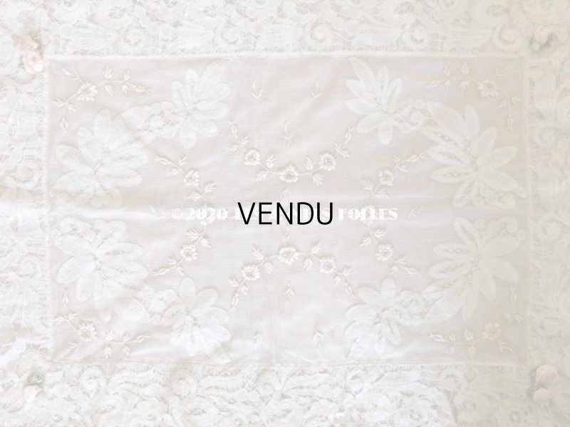 画像8: アンティーク ロココモチーフ付き ボビンレース&ホワイトワーク レース&シルクのベッドカバー