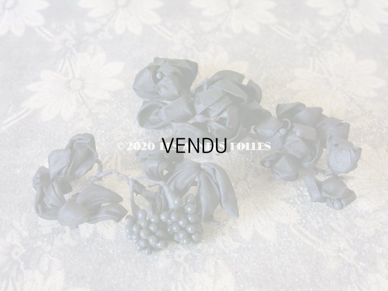 画像11: 未使用 1900年代 アンティーク 黒花のリース＆布花 5点のセット