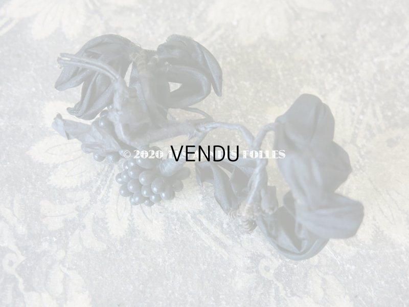 画像13: 未使用 1900年代 アンティーク 黒花のリース＆布花 5点のセット