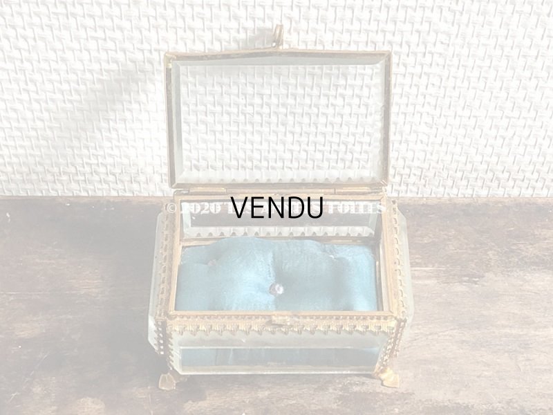 画像6: アンティーク ジュエリーボックス スモーキーブルーのシルク製クッション