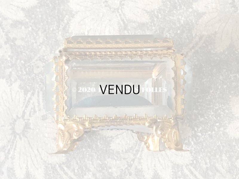 画像11: アンティーク ジュエリーボックス スモーキーブルーのシルク製クッション