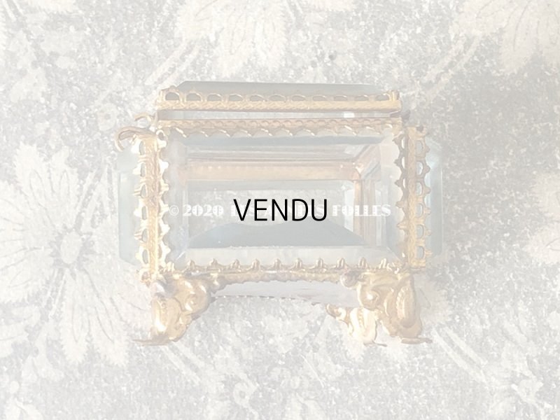 画像10: アンティーク ジュエリーボックス スモーキーブルーのシルク製クッション