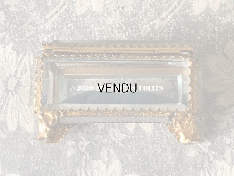 画像8: アンティーク ジュエリーボックス スモーキーブルーのシルク製クッション