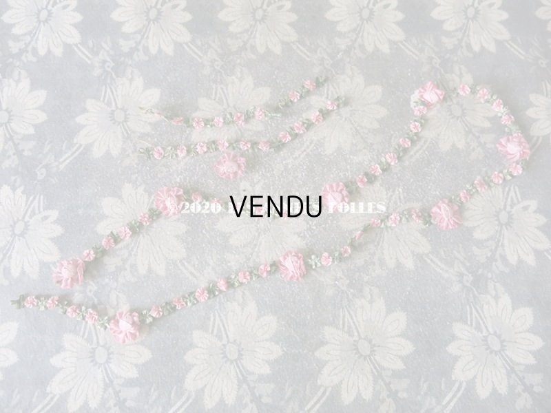 画像3: 1920年代 アンティーク シルク製 ロココトリム ピンクの薔薇 ロココリボン 103cm