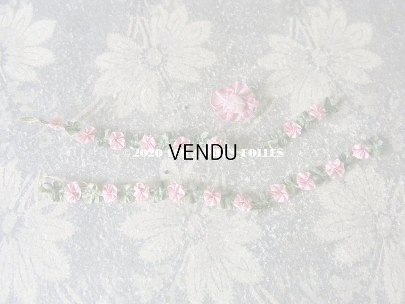 画像4: 1920年代 アンティーク シルク製 ロココトリム ピンクの薔薇 ロココリボン 103cm