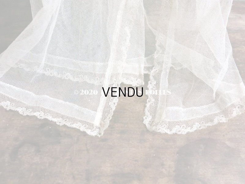 画像4: アンティーク ドールベット用 チュールレースのカーテン パウダーブルーのリボン