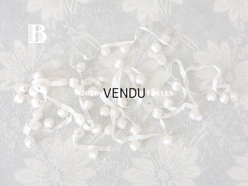 画像6: 19世紀末 アンティーク シルク製 小さなポンポン付 トリム オフホワイト