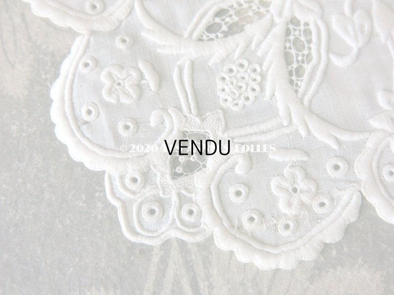 画像6: 新品同様 19世紀 アンティーク  ホワイトワークの結婚式のハンカチ モノグラム入り