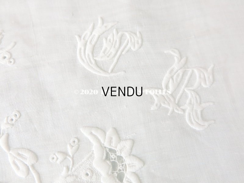画像4: 新品同様 19世紀 アンティーク  ホワイトワークの結婚式のハンカチ モノグラム入り
