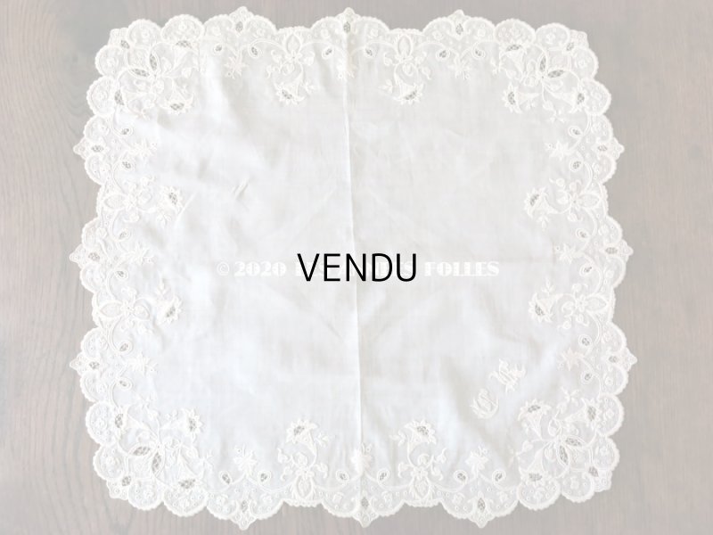 画像3: 新品同様 19世紀 アンティーク  ホワイトワークの結婚式のハンカチ モノグラム入り