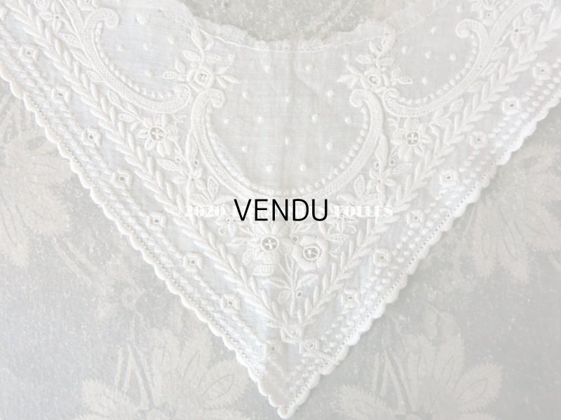 画像6: 19世紀  アンティーク ホワイトワークの付け襟  花模様