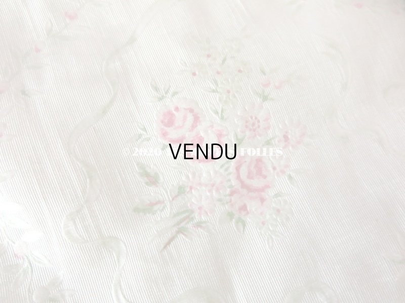 画像7: アンティーク 小さなハンキーケース ピンクの薔薇&リボンのガーランド ハンカチ用ポシェット 