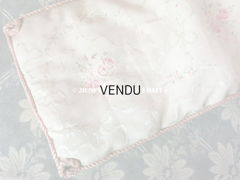 画像9: アンティーク 小さなハンキーケース ピンクの薔薇&リボンのガーランド ハンカチ用ポシェット 