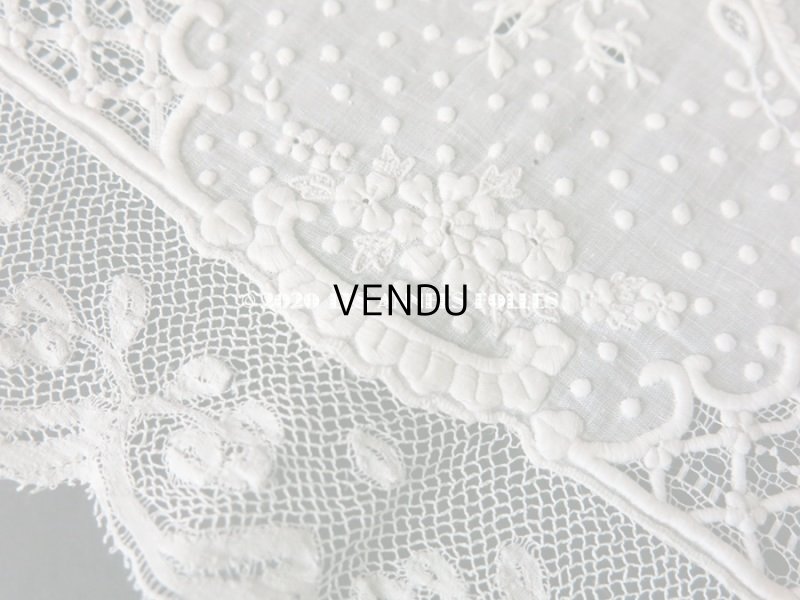 画像9:  19世紀 アンティーク  結婚式のハンカチ イニシャル【CH】 ホワイトワーク & 手編みのヴァランシエンヌレース