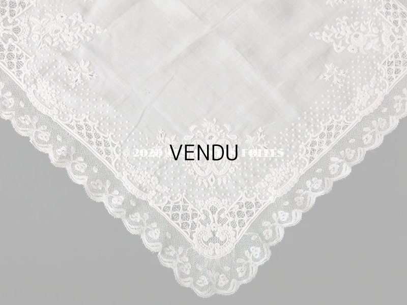 画像4:  19世紀 アンティーク  結婚式のハンカチ イニシャル【CH】 ホワイトワーク & 手編みのヴァランシエンヌレース