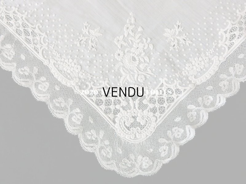 画像11:  19世紀 アンティーク  結婚式のハンカチ イニシャル【CH】 ホワイトワーク & 手編みのヴァランシエンヌレース