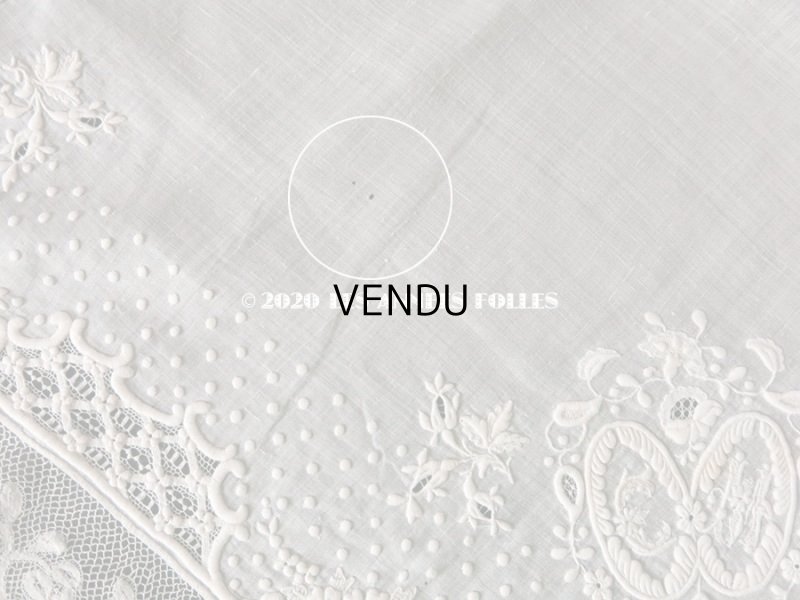 画像5:  19世紀 アンティーク  結婚式のハンカチ イニシャル【CH】 ホワイトワーク & 手編みのヴァランシエンヌレース