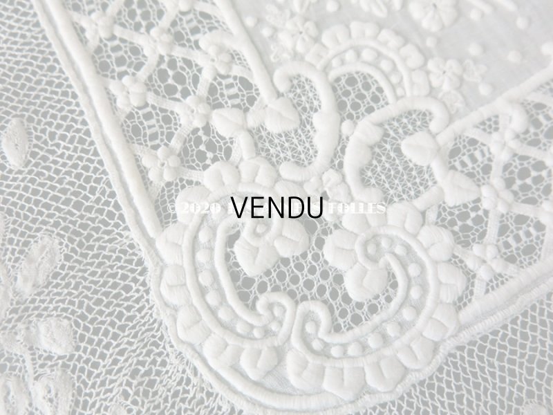 画像14:  19世紀 アンティーク  結婚式のハンカチ イニシャル【CH】 ホワイトワーク & 手編みのヴァランシエンヌレース