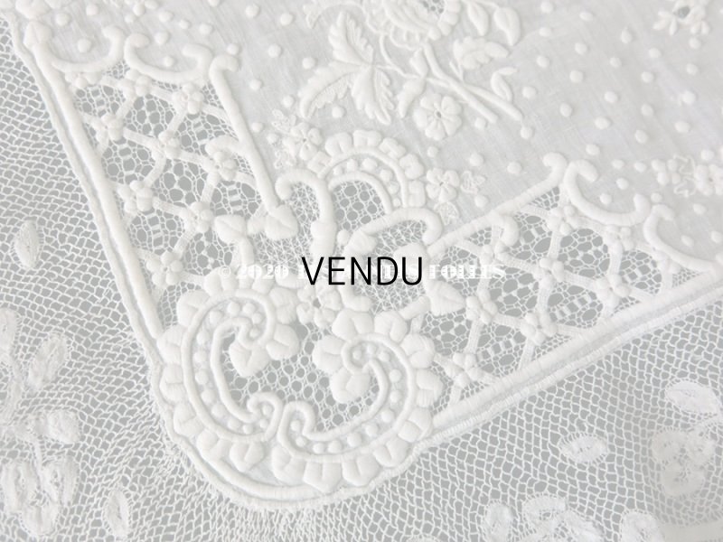 画像13:  19世紀 アンティーク  結婚式のハンカチ イニシャル【CH】 ホワイトワーク & 手編みのヴァランシエンヌレース