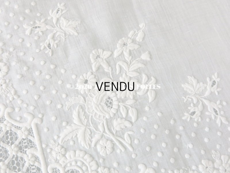 画像12:  19世紀 アンティーク  結婚式のハンカチ イニシャル【CH】 ホワイトワーク & 手編みのヴァランシエンヌレース