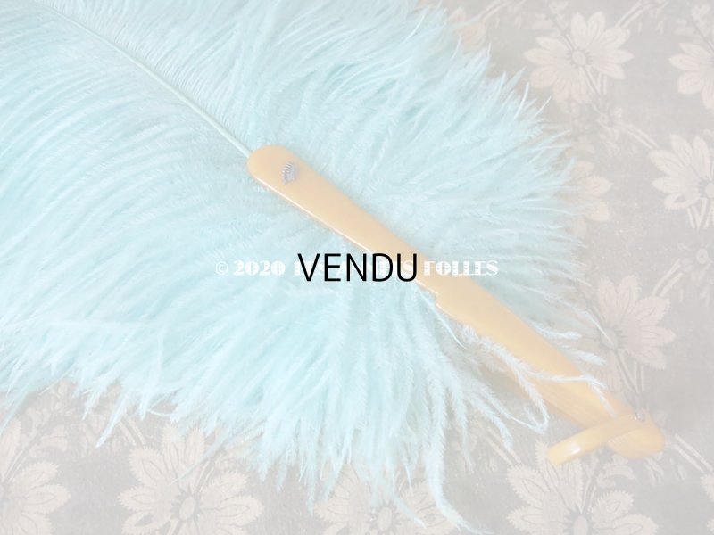 画像9: 1900年代 アンティーク 王冠付き 大きなファン  ブルーのフェザー