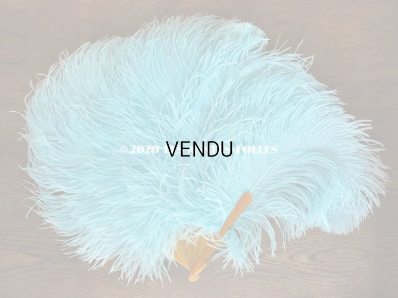 画像5: 1900年代 アンティーク 王冠付き 大きなファン  ブルーのフェザー