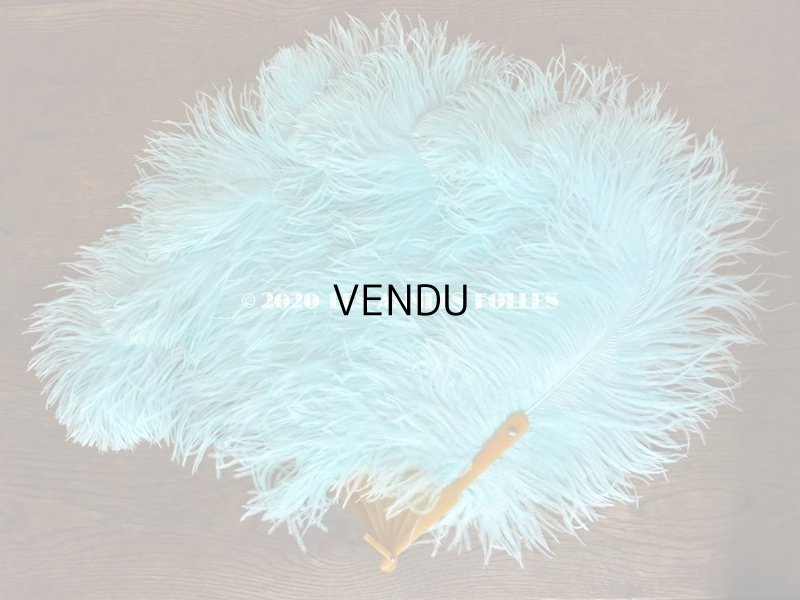 画像4: 1900年代 アンティーク 王冠付き 大きなファン  ブルーのフェザー