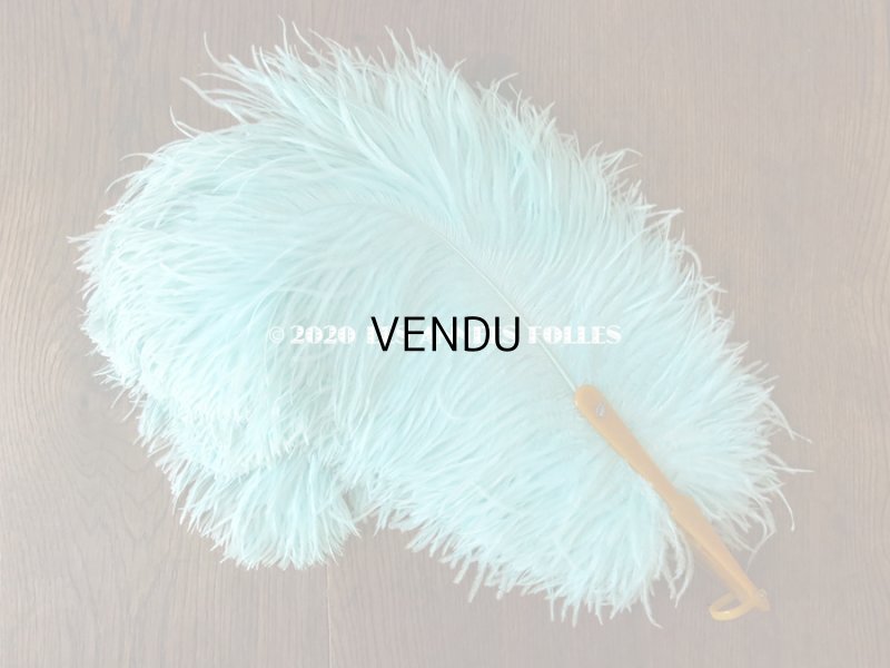 画像3: 1900年代 アンティーク 王冠付き 大きなファン  ブルーのフェザー