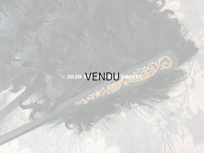 画像9: 1900年代 アンティーク ファン 白鳥の羽 黒いフェザー