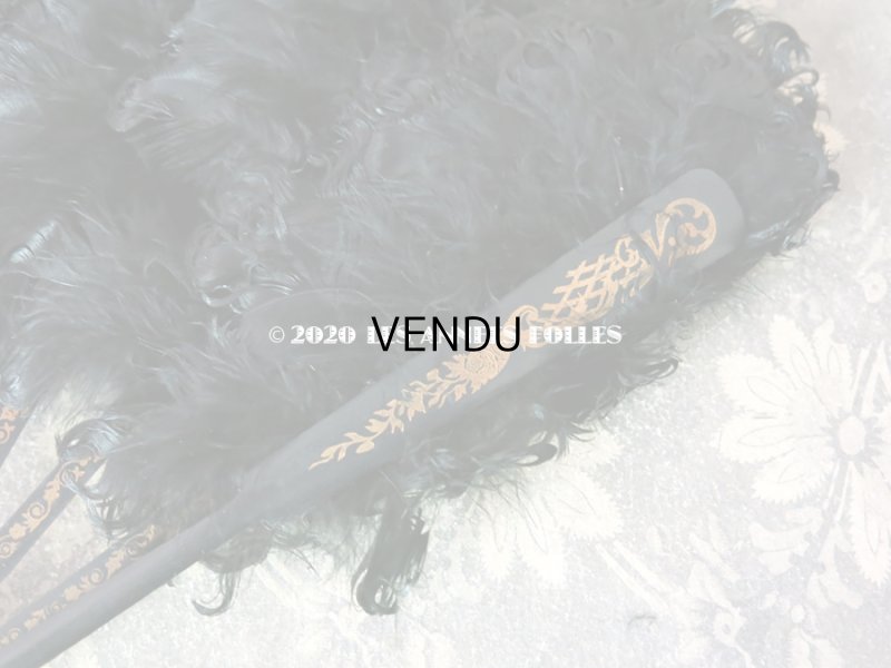 画像6: 1900年代 アンティーク ファン 白鳥の羽 黒いフェザー