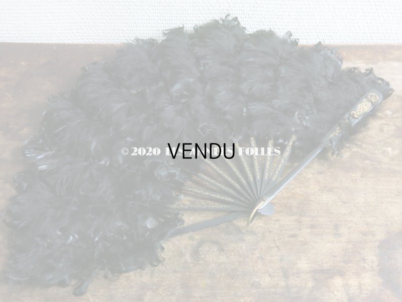 画像4: 1900年代 アンティーク ファン 白鳥の羽 黒いフェザー