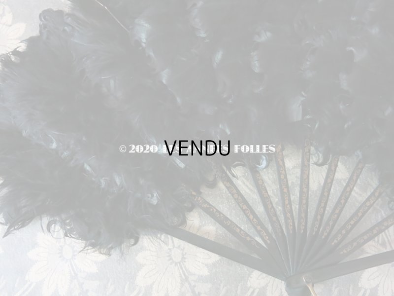 画像12: 1900年代 アンティーク ファン 白鳥の羽 黒いフェザー