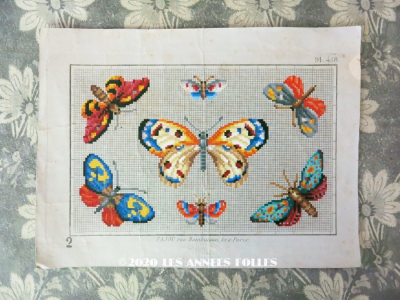 画像1: 19世紀 アンティーク SAJOU クロスステッチの原画 蝶々  - MAISON SAJOU -