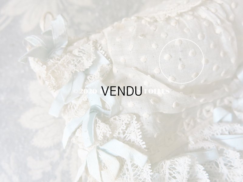 画像7: アンティーク ドール & ベビー用ボネ 水色のリボン&花模様と水玉の刺繍入り