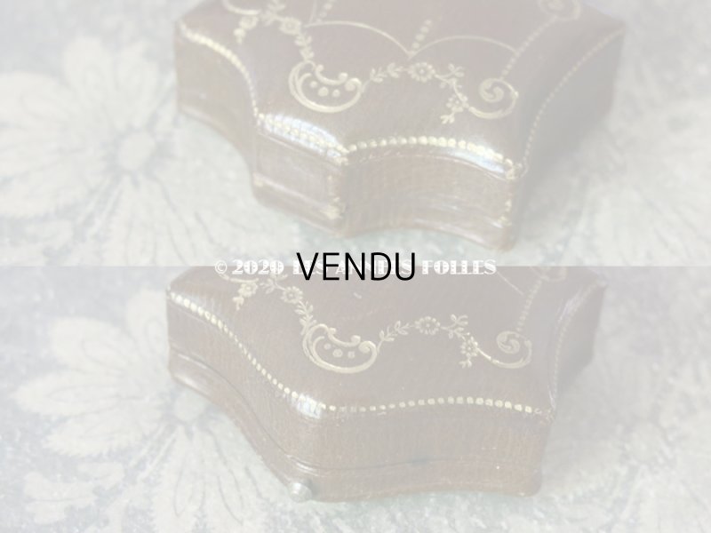 画像4: アンティーク 本革製 ジュエリーボックス 金彩入り ブラウン