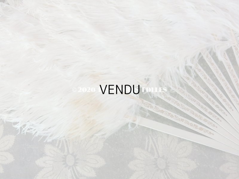 画像11: アンティーク 淡いピンクベージュのリボン付 オフホワイトのフェザーのファン 