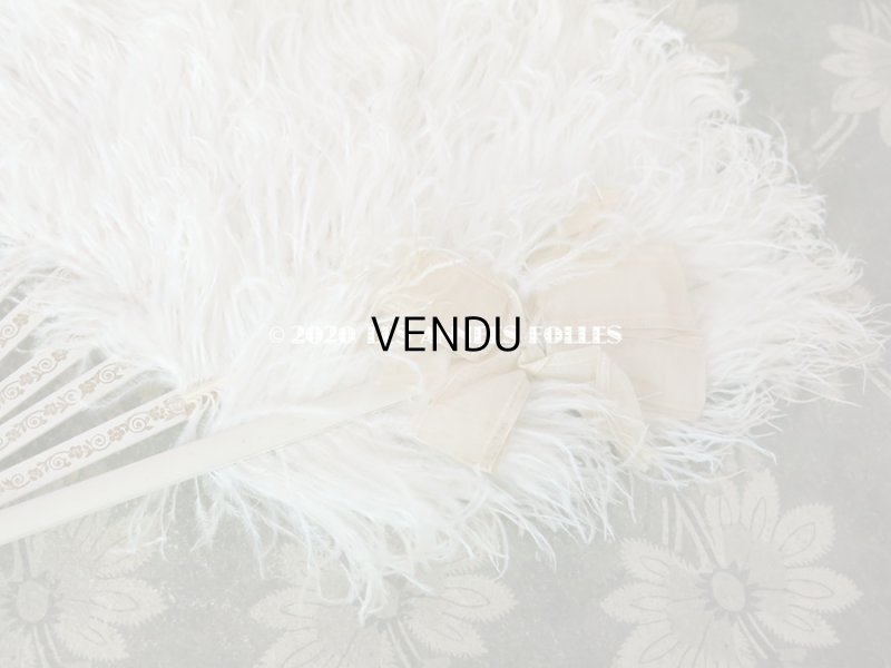 画像10: アンティーク 淡いピンクベージュのリボン付 オフホワイトのフェザーのファン 