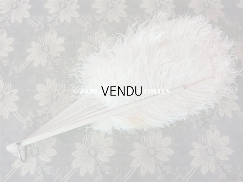 画像6: アンティーク 淡いピンクベージュのリボン付 オフホワイトのフェザーのファン 