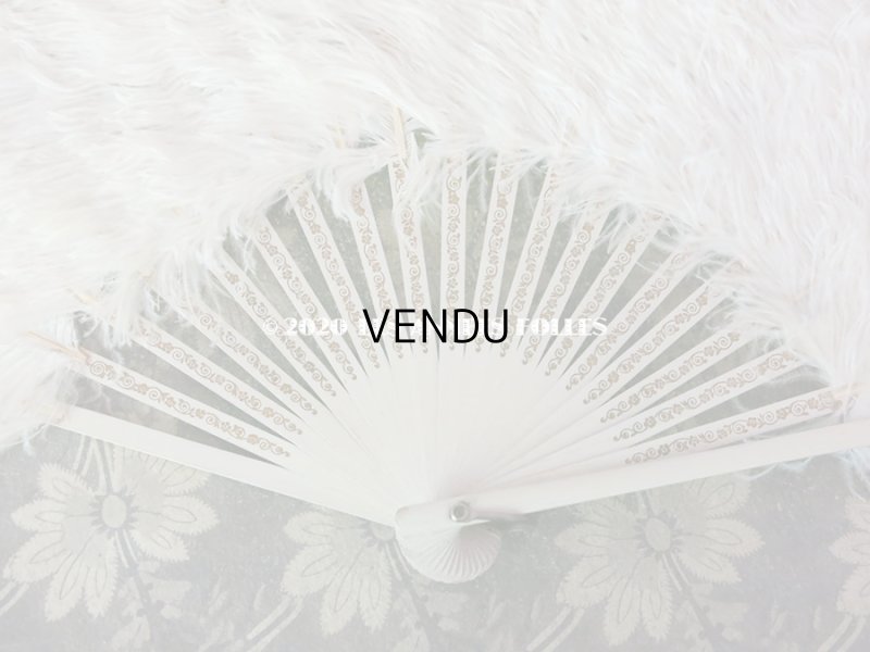 画像9: アンティーク 淡いピンクベージュのリボン付 オフホワイトのフェザーのファン 