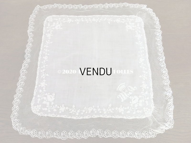 画像3: 【10周年セール対象外】 19世紀 アンティーク  結婚式のハンカチ イニシャル【MA】 ホワイトワーク & 手編みのレース