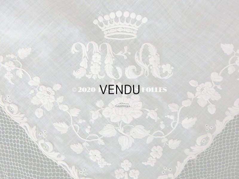 画像5: 【10周年セール対象外】 19世紀 アンティーク  結婚式のハンカチ イニシャル【MA】 ホワイトワーク & 手編みのレース