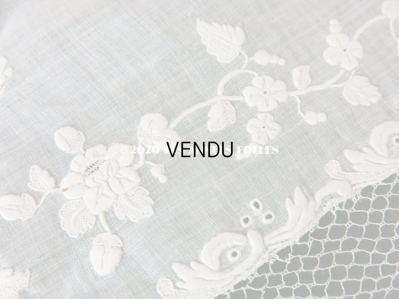 画像9: 【10周年セール対象外】 19世紀 アンティーク  結婚式のハンカチ イニシャル【MA】 ホワイトワーク & 手編みのレース