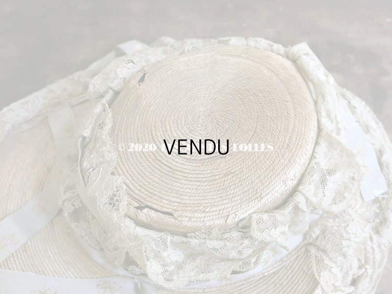 画像7: 【10周年セール対象外】 アンティーク 小さな女の子用 レース&リボン付 ストローハット