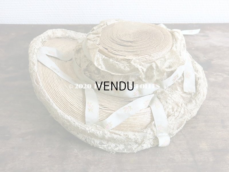 画像4: 【10周年セール対象外】 アンティーク 小さな女の子用 レース&リボン付 ストローハット