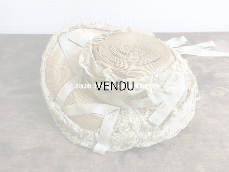 画像3: 【10周年セール対象外】 アンティーク 小さな女の子用 レース&リボン付 ストローハット