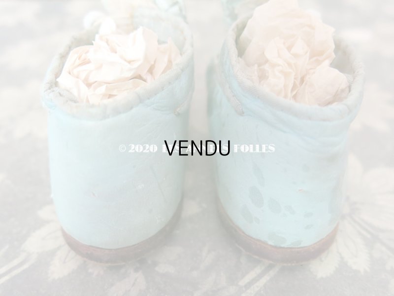 画像11: 【10周年セール対象外】 19世紀末 アンティーク 淡いブルーのシルク製ポンポン付 子供用 レザーシューズ