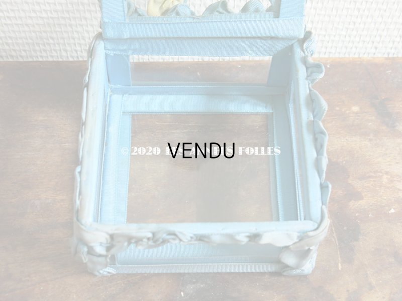 画像10: アンティーク ロココモチーフ付き リボンワークのジュエリーボックス スモーキーブルー ガラスケース